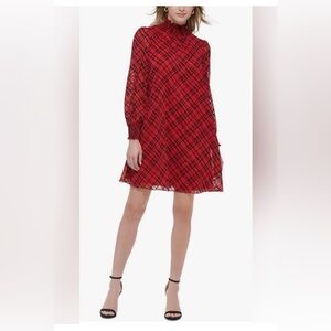 Tommy Hilfiger Red Checkered Long Sleeve Dress